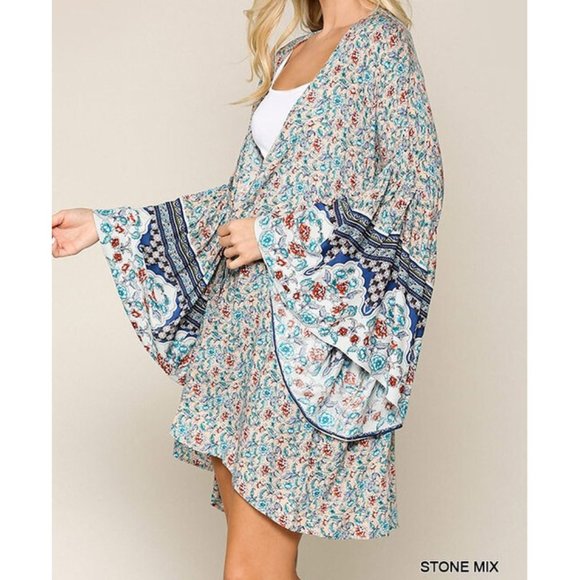 Plus Boho Floral Gypsy Kimono Cardigan Duster - Picture 2 of 5